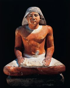 Det gamle Egypt: statue av en sittende skriver fra nekropolisen Saqqara (Sakkara), 5. dynasti, gammelt imperium (kalkstein)