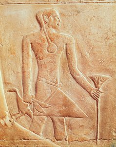 Tjener og fugl, lettelse av Egyptian 5th Dynasty