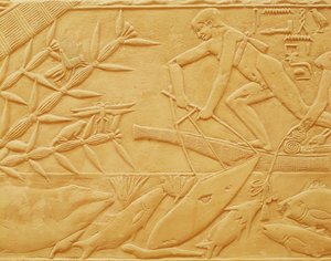 Fiskescene, fra Mastaba i Kagemni, Old Kingdom (kalkstein)