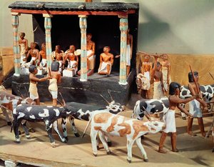 Begravelsesmodell av en folketelling av husdyr, fra graven til Meketre, Theben, Middle Kingdom, ca. 2000 f.Kr. (malt tre) (detalj)