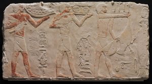 Relieff av tre offerbærere, fra Saqqara, ca. 2311-2281 f.Kr. av Egyptian 6th Dynasty