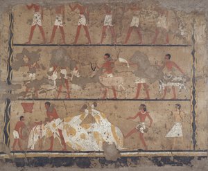 Scener med storfeavl, slakting, bærere av offer og ofringer, Itis grav og Neferu (veggmaleri) av Egyptian 6th Dynasty