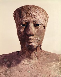 Statue av Pepi I (2289-2255 f.Kr.) detalj av hodet, funnet ved Hierakonpolis, ca. 2281-2241 f.Kr. (kobber)