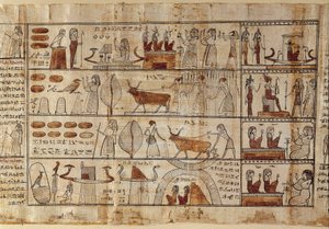 Egyptisk antikvitet: Elysees-markene. Maleri på papyrus fra De dødes bok. Ptolemaiske perioden Torino, egyptisk museum - Det gamle Egypt: de elysiske feltene. Maleri på papyrus fra De dødes bok. Ptolemaisk periode. Egyptisk museum, Torino, It av Egyptian Ptolemaic Period