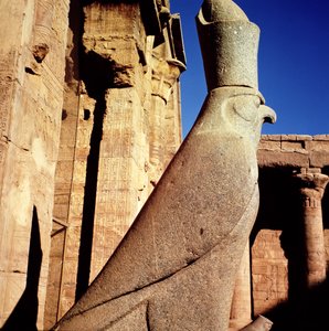 Statue av Horus, i offerretten til Horus-tempelet