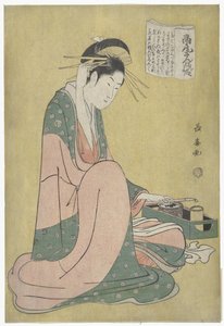 Courtesan met rookgerei Takao sange no dan (tittel på objekt)