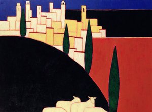 San Gimignano med sauer, 1999 (akryl på papir)
