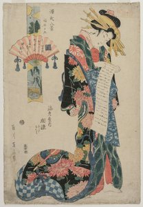 The Courtesan Aizome of the Ebiya Fra serien Eight Views of the Tale of Genji, ca. sent på 1800-tallet.