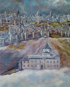 Utsikt og kart over Toledo (maleri på lerret)