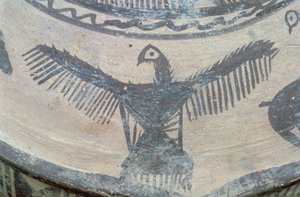 Åpenvinget rovfugl, fra oversiden av et stort kar, Fasa ware, ca. 2000 f.Kr. (malt leire) (detalj) (se også 179137)