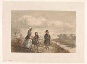Tre små barn i et landskap