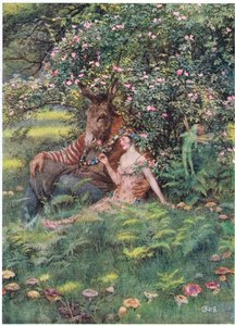 Bottom og Titania: "Kom og sett deg ned på dette blomsterbedet" (litho)