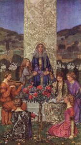 Vår dame synger Magnificat, Med toner som overgår søtt (farge litho) av Eleanor Fortescue-Brickdale