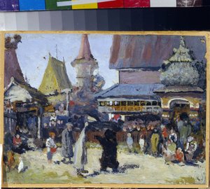 Prinsens hoff. (Fyrsteretten). En bjørnetemmer i storhertugdømmet Moskva i trengslenes tid (1598-1613). Maleri av Elena Dmitryevna Polenova (1850-1898), olje på lerret av Elena Polenova