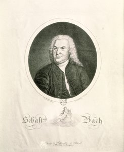 Portrett av Johann Sebastian Bach (1685-1750) gravert av Friedrich Wilhelm Nettling (gravering) (bw foto)