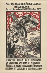 Plakat mot militarisme utgitt av National Workers Secretariat i Nederland av Elias Smalhout