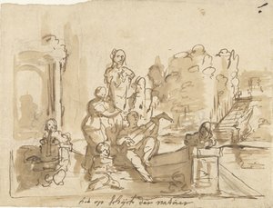 Allegori med musikkskapende figurer i en hage av Elias van Nijmegen