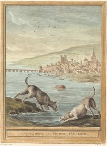 To hunder og det døde eselet av Elie du Mesnil after Jean Baptiste Oudry