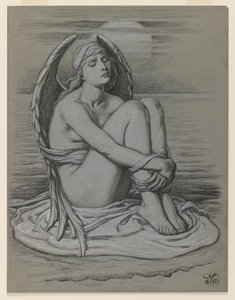 Bound Angel, 1891 (svart og hvitt kritt eller fargestift på vevd papir) av Elihu Vedder