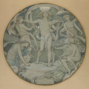 Tegneserie for Center Circle of Huntington Ceiling: Apollo and Attendants av Elihu Vedder