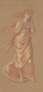 Stående drapert kvinnefigur, ca. 1872-77 (fargestift på vevd papir) av Elihu Vedder