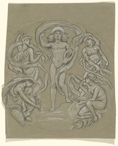 Studie for Center Circle of Huntington Ceiling: Apollo and Attendants av Elihu Vedder