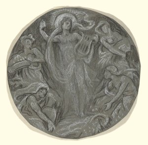 Studie for Center Circle of Huntington Ceiling: Apollo and Attendants av Elihu Vedder
