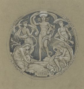 Studie for Center Circle of Huntington Ceiling: Apollo and Attendants av Elihu Vedder