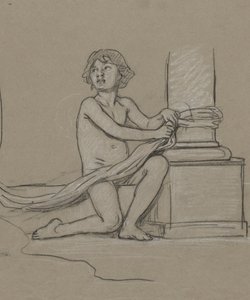 Studie for Young Boy Crouching Next to Column av Elihu Vedder