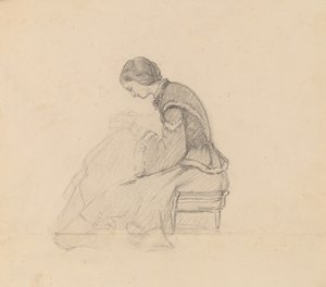 Studie av en jente som leser, ca. 1858. av Elihu Vedder