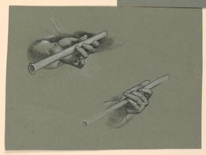 studier av to hender som holder fløyter (?) av Elihu Vedder