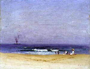 On the Beach (olje på lerret) av Elioth Gruner