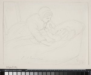 Mor løfter et barn ut av vuggen av Elisabeth Jerichau Baumann