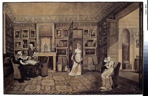Tegnestue i Prins Ivan Ivanowitch Baryatinsky-huset (1772-1825) i Altona (Tegning i Baryatinsky-huset i Altona). Tegning av Marie Louise Elisabeth Vigee-Lebrun (Vigee Lebrun) (1755-1842) av Elisabeth Louise Vigee Lebrun