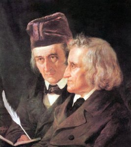 Grimm-brødrene: Jacob (1785-1863) og Wilhelm (1786-1859) maleri av Elisabeth Jerichau-Baumann