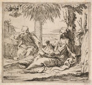 Hvil på flyturen til Egypt. av Elisabetta Sirani
