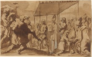 Helbredelsen av den besatte gutten i en prosesjon av Volto Santo av Elisabetta Sirani