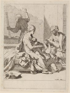 Den hellige familie med Saint Elizabeth og Saint John the Baptist av Elisabetta Sirani