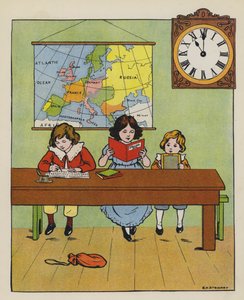 Leksjonstid (fargelitho) av Elise H. Stewart