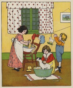 Lørdag, vasketid (farge litho)