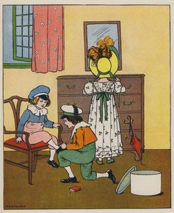 Søndag, påkledning (farge litho)