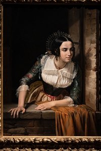 Lucia Mondella ved vinduet og venter på at hennes forlovede skal komme tilbake på bryllupsdagen av Eliseo Sala