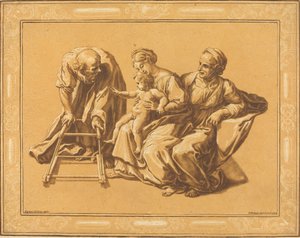 Den hellige familie av Elisha Kirkall, after Giulio Romano