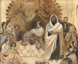 En Brit Milah i Tanger, 1838 (wc og kroppsfarge på papir, belagt med farget glass)