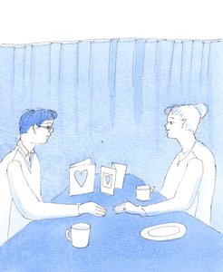 Et par kan holde sammen i mange år og nyte et fredelig og lykkelig ekteskap i alderdommen, hvis de har lært å tilgi hverandre, midt i byrdene, uroen og endringene som skjer i de fleste ekteskapelige liv, 2005 (akvarell på papir) av Elizabeth Wang