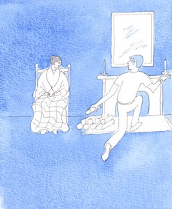 En mann viser ekte kjærlighet hvis han besøker moren sin og hjelper henne, 2005 (akvarell på papir) av Elizabeth Wang