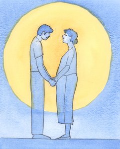 Et ektepar som virkelig elsker hverandre, og virkelig elsker Gud, ønsker å gjøre hans vilje, 2002 (w/c på papir) av Elizabeth Wang