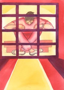En person fanget i synd er som en fange i et bur, med nøkkelen på innsiden, 2004 (w/c på papir) av Elizabeth Wang