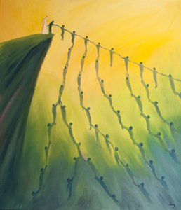 En enkelt bønn i Jesu navn hjelper den vi ber for og berører i sin tur livene til mange andre, 2001 (olje om bord) av Elizabeth Wang