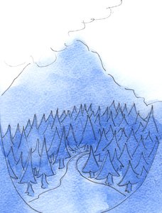 Langs veien til himmelen: Det er bedre om vi holder øynene på den lyse toppen av Det hellige fjell enn på den dystre veien nedenfor, 2003 (w/c på papir) av Elizabeth Wang